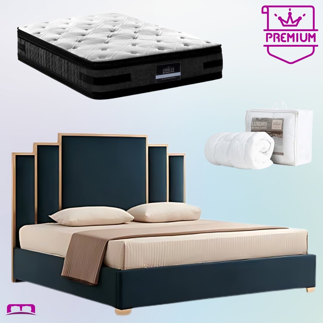 Queen Premium Package | Bedzy Luxe Austin Bed Frame Turquoise, Luna Series Euro Top Mattress (Medium Firm) & Bamboo Mattress Topper! - Bedzy Australia