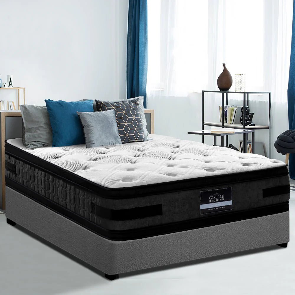 Queen Premium Package | Bedzy Luxe Hillsdale Bed Frame Grey, Luna Series Euro Top Mattress (Medium Firm) & Bamboo Mattress Topper! - Bedzy Australia