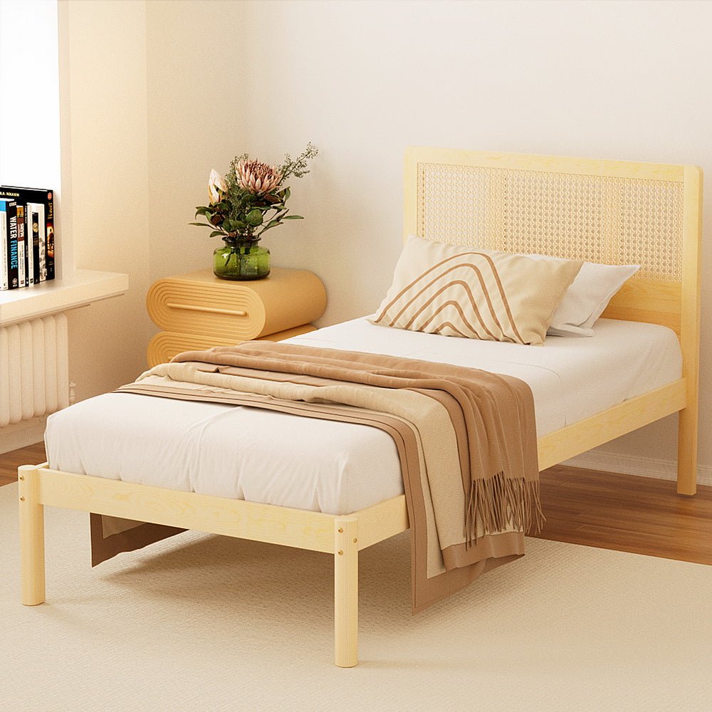 Rita Rattan Single Wooden Bed Frame Pine - Furniture > Bedroom - Bedzy Australia