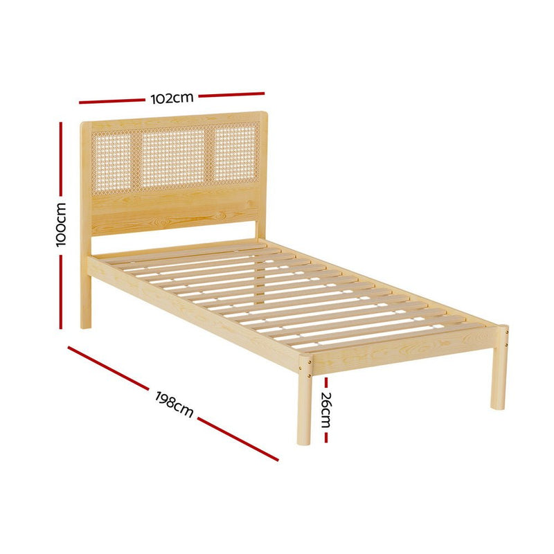 Rita Rattan Single Wooden Bed Frame Pine - Furniture > Bedroom - Bedzy Australia