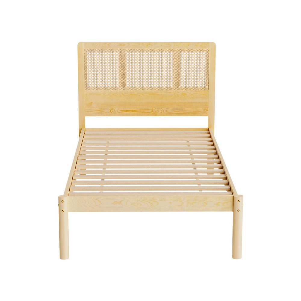 Rita Rattan Single Wooden Bed Frame Pine - Furniture > Bedroom - Bedzy Australia