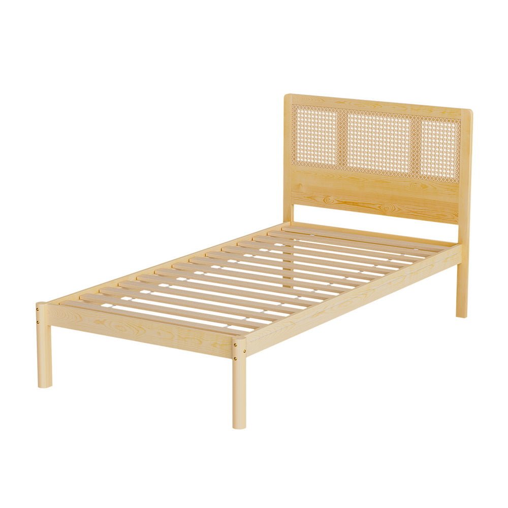 Rita Rattan Single Wooden Bed Frame Pine - Furniture > Bedroom - Bedzy Australia