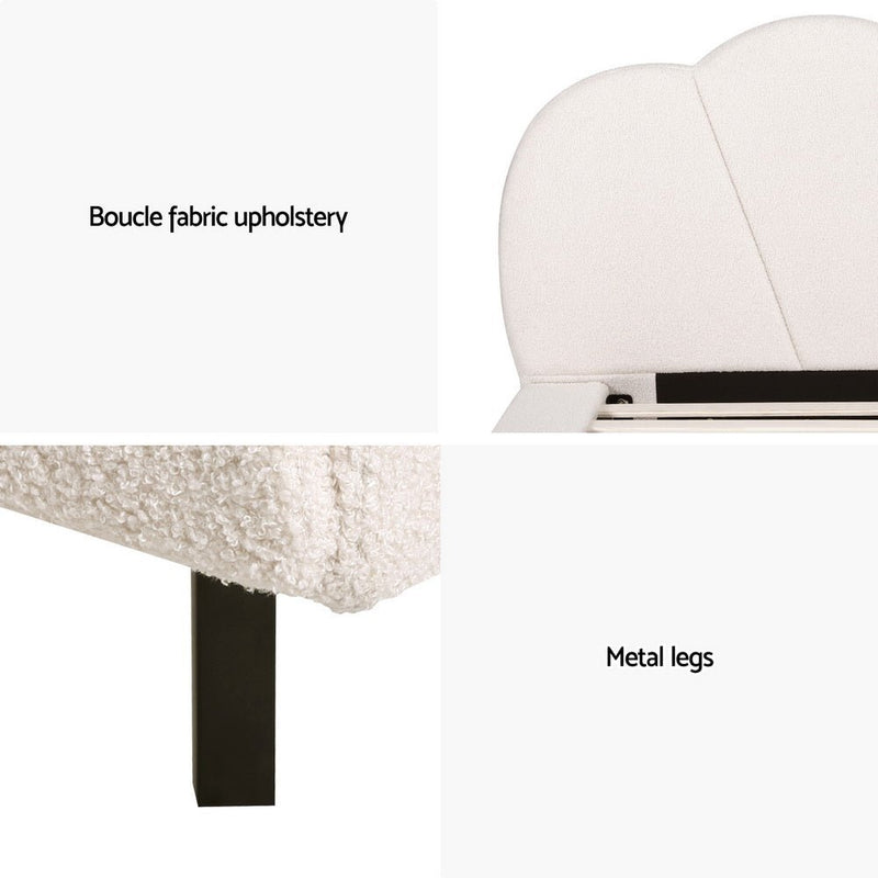 Sasa Single LED Bed Frame Boucle Beige - Furniture > Bedroom - Bedzy Australia
