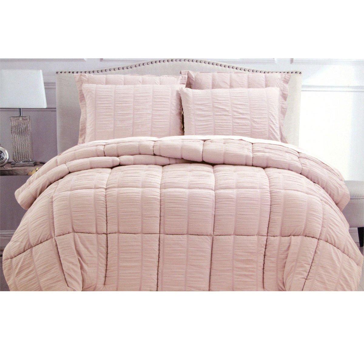 Seersucker Comforter Set King Light Pink - Home & Garden > Bedding - Bedzy Australia