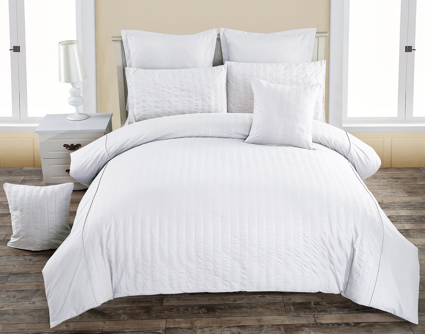 Seersucker Double Size White Duvet Quilt Cover Set - Home & Garden > Bedding - Bedzy Australia