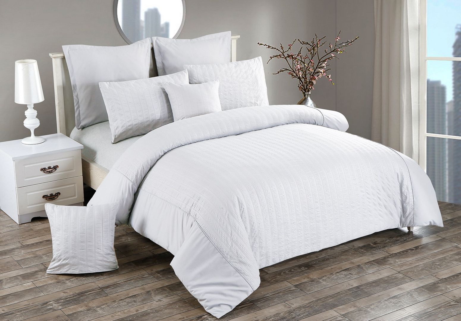 Seersucker Double Size White Duvet Quilt Cover Set - Home & Garden > Bedding - Bedzy Australia