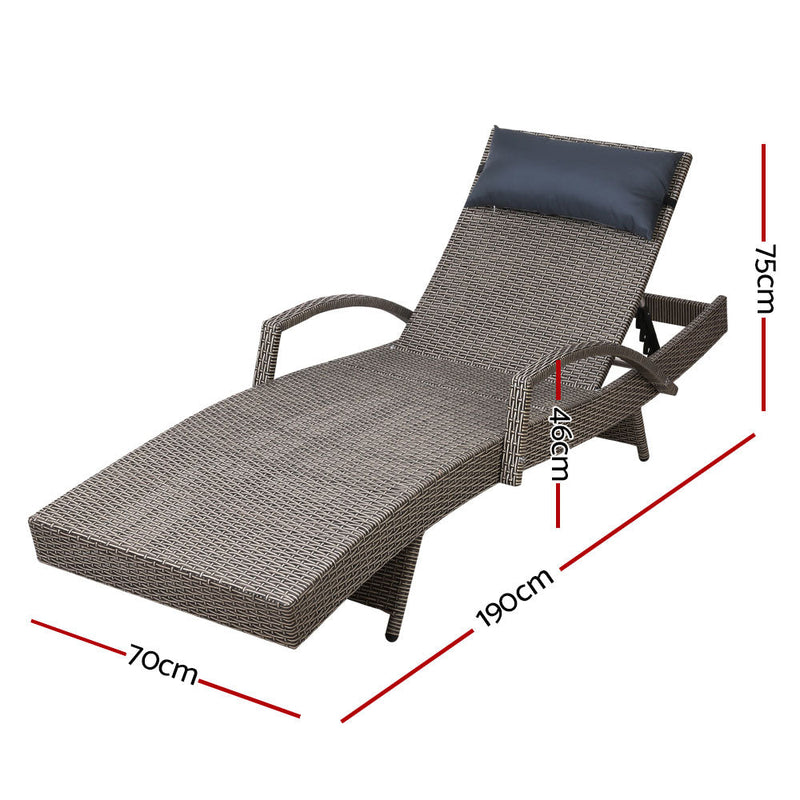 Set of 2 Bianca Outdoor Sun Lounger Chairs with Pillow Headrests - Grey - Bedzy Australia