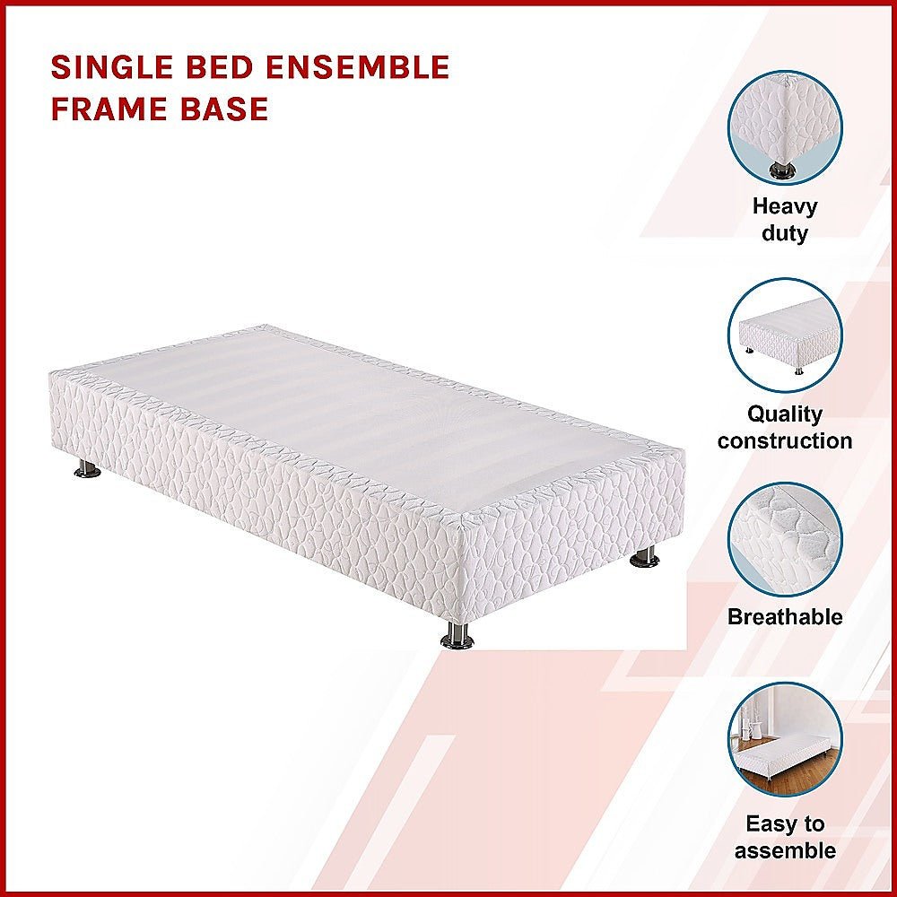 Single Bed Ensemble Frame Base White - Furniture > Bedroom - Bedzy Australia