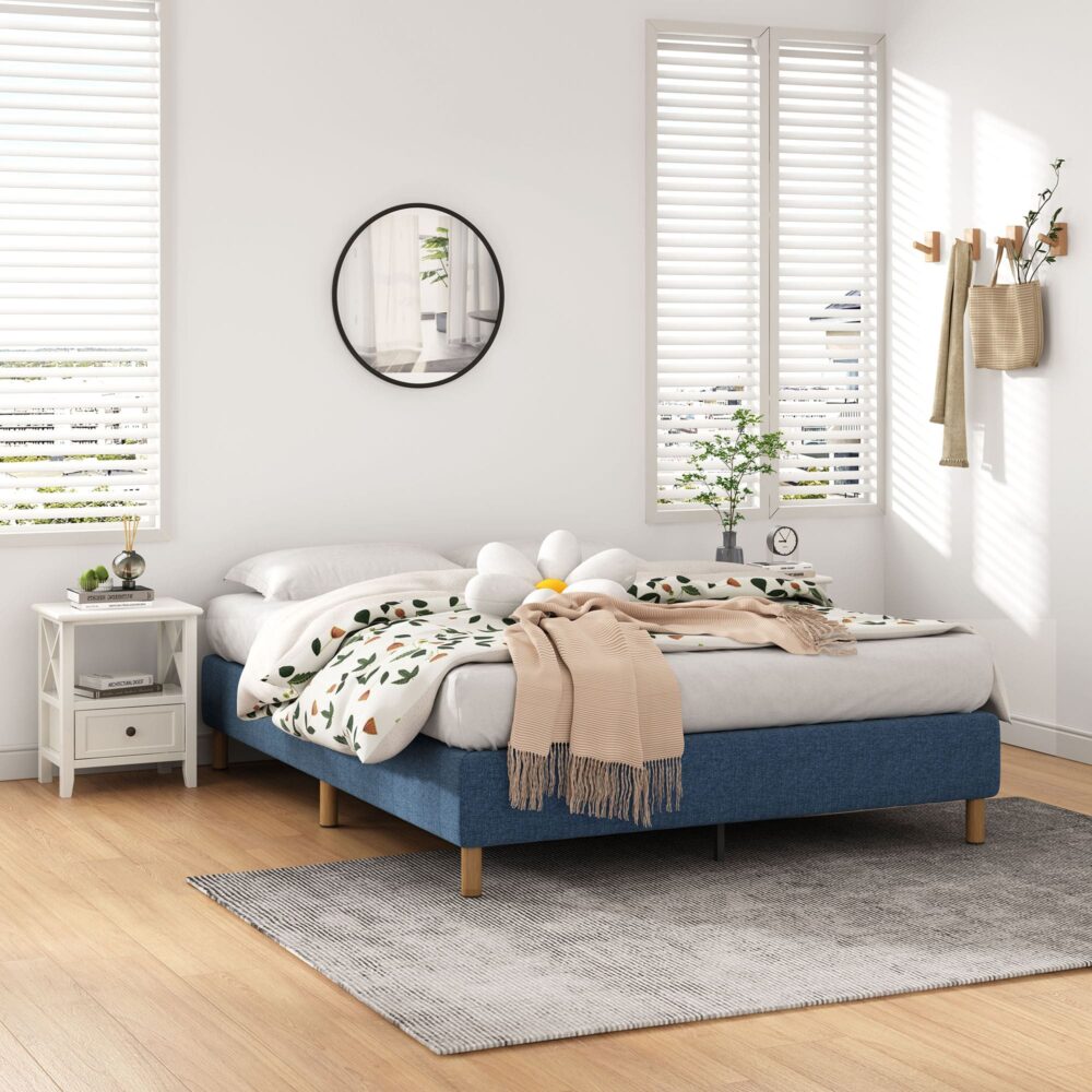 Single Metal Bed Frame Mattress Foundation - Blue - Furniture > Bedroom - Bedzy Australia