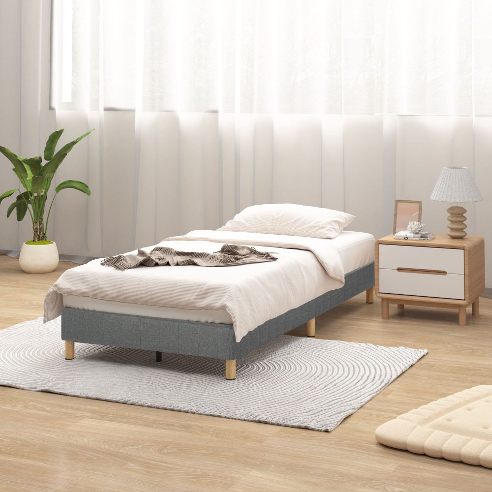 Single Metal Bed Frame Mattress Foundation - Dark Grey - Furniture > Bedroom - Bedzy Australia