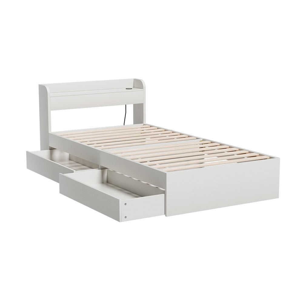 Single Package | Aura Bed Frame With 2 Storage Drawers White & Bonita Pillow Top Mattress (Medium Firm) - Baby & Kids > Kid's Furniture > Kid's Beds & Bed Frames - Bedzy Australia