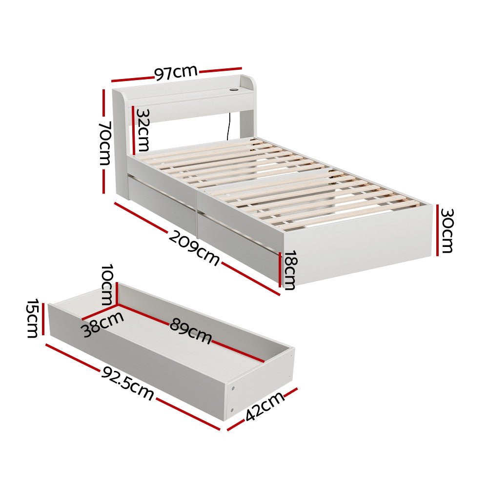 Single Package | Aura Bed Frame With 2 Storage Drawers White & Bonita Pillow Top Mattress (Medium Firm) - Baby & Kids > Kid's Furniture > Kid's Beds & Bed Frames - Bedzy Australia