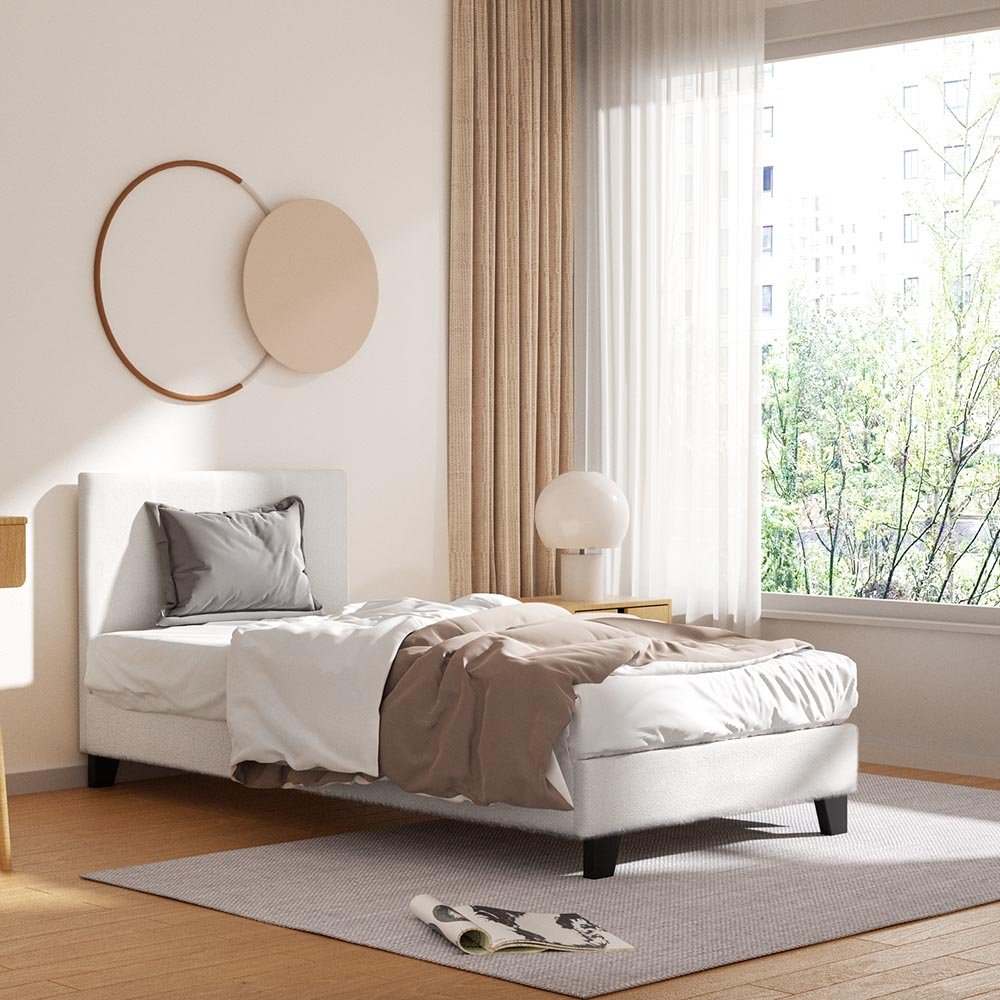 Single Package | Coogee Cuddly White Bouclé Bed Frame & Bonita Pillow Top Mattress (Medium Firm) - Bedzy Australia