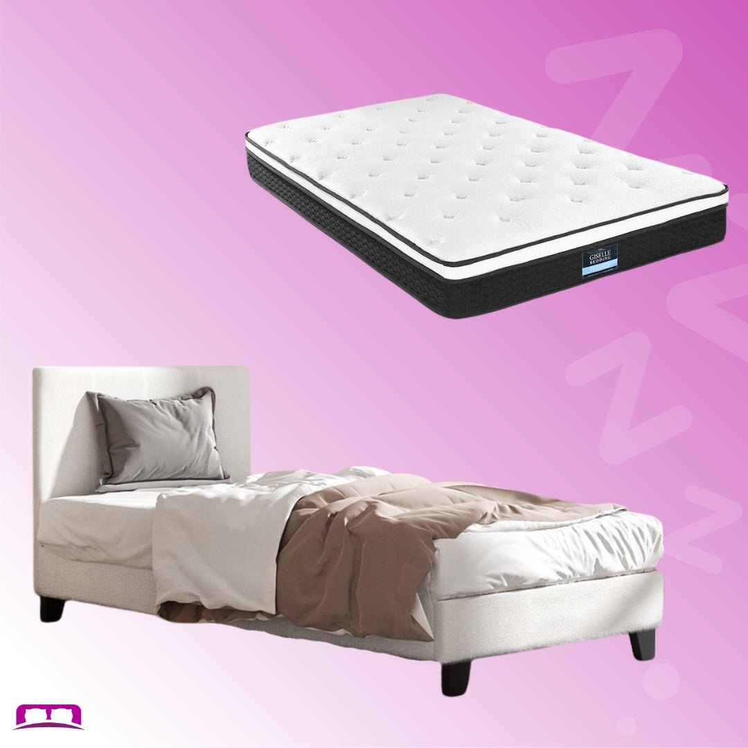 Single Package | Coogee Cuddly White Bouclé Bed Frame & Bonita Pillow Top Mattress (Medium Firm) - Bedzy Australia