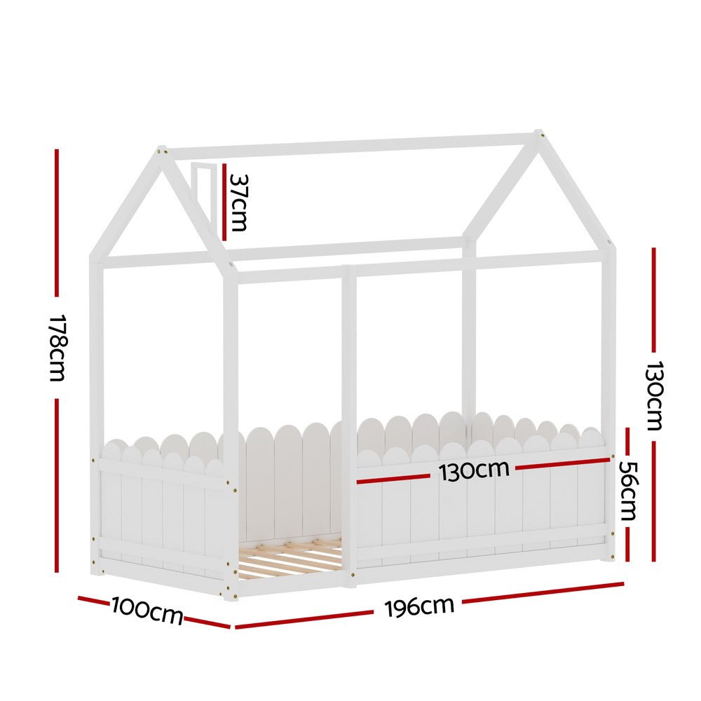 Single Package | Kori House Shaped Wooden Floor Bed Frame White, Alzbeta Mattress (Medium firm) & Waterproof Bamboo Mattress Protector - Baby & Kids > Kid's Furniture > Kid's Beds & Bed Frames - Bedzy Australia