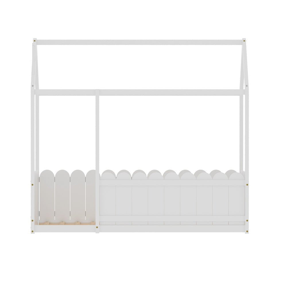 Single Package | Kori House Shaped Wooden Floor Bed Frame White, Alzbeta Mattress (Medium firm) & Waterproof Bamboo Mattress Protector - Baby & Kids > Kid's Furniture > Kid's Beds & Bed Frames - Bedzy Australia