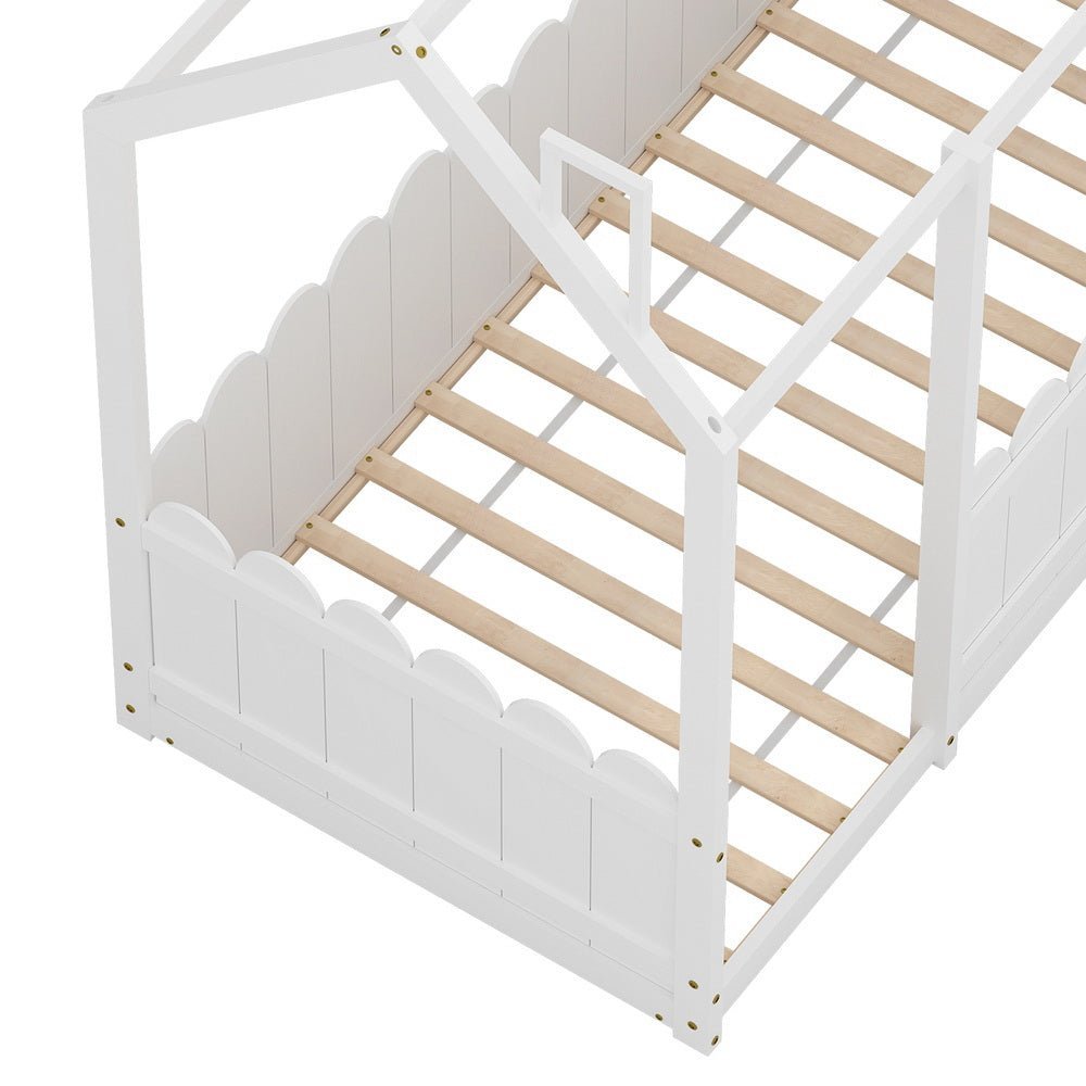 Single Package | Kori House Shaped Wooden Floor Bed Frame White, Alzbeta Mattress (Medium firm) & Waterproof Bamboo Mattress Protector - Baby & Kids > Kid's Furniture > Kid's Beds & Bed Frames - Bedzy Australia