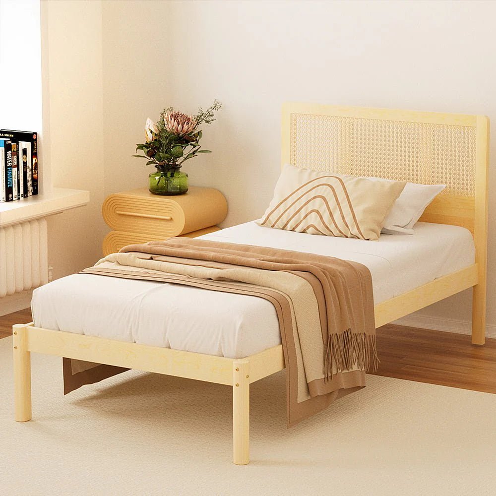 Single Package | Rita Rattan Wooden Bed Frame Pine & Bonita Pillow Top Mattress (Medium Firm) - Baby & Kids > Kid's Furniture > Kid's Beds & Bed Frames - Bedzy Australia