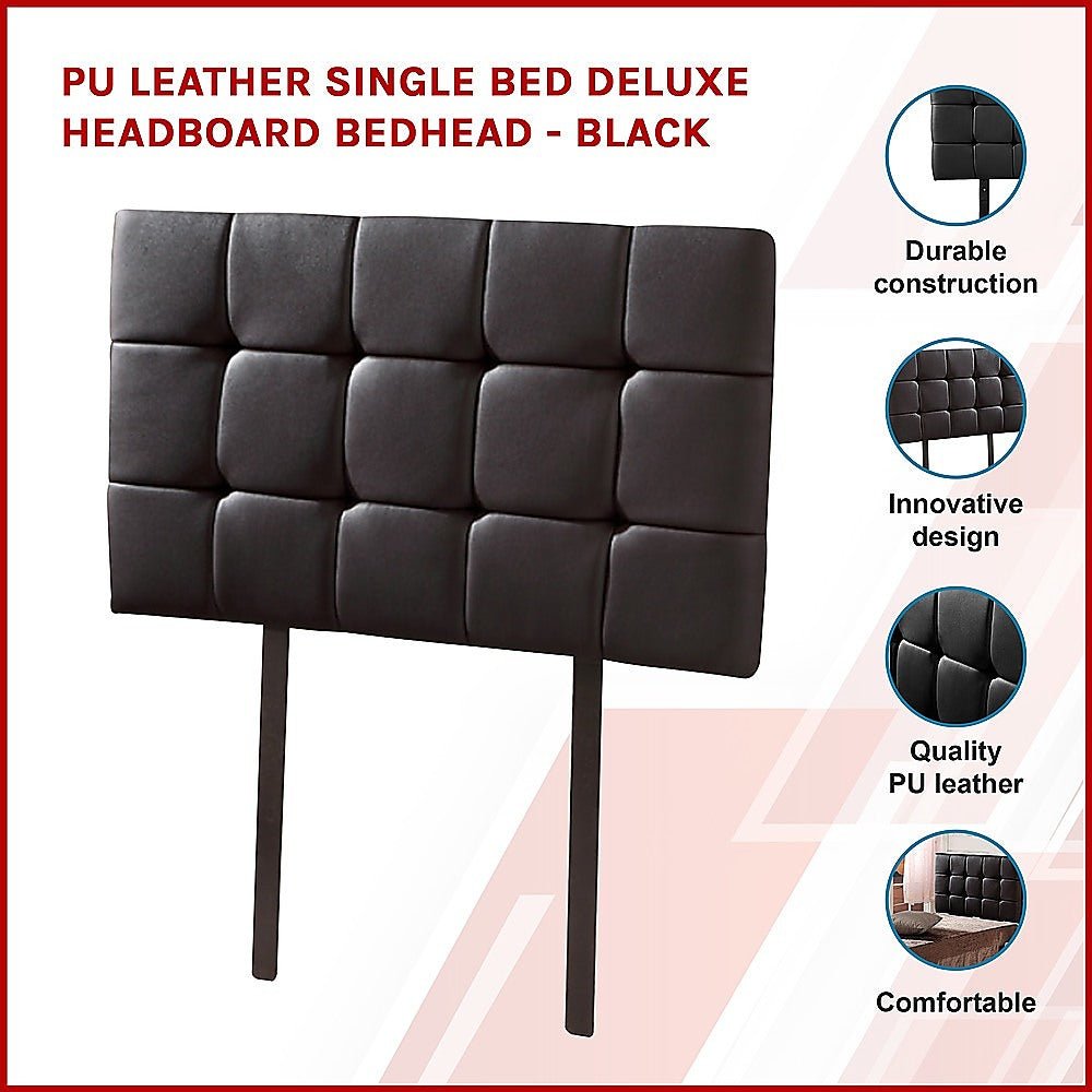 Single Size | Deluxe Headboard Bedhead (Black) - Bedzy Australia