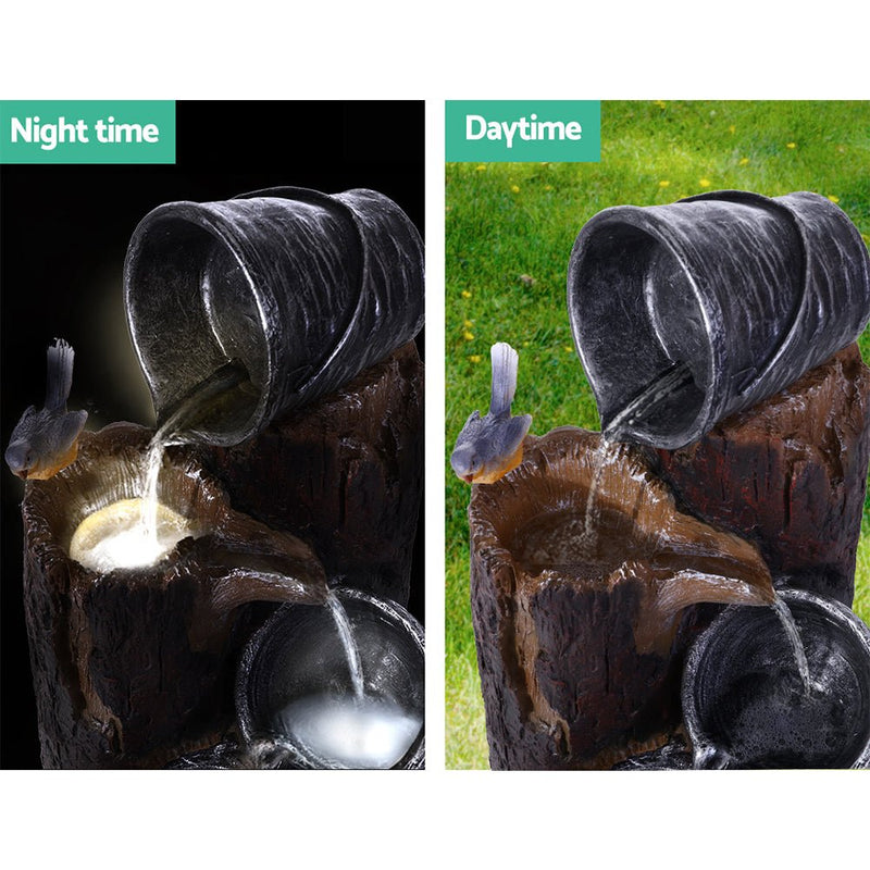 Solar Water Feature with LED Lights 3-Tier Buckets 76cm - Home & Garden > Fountains - Bedzy Australia