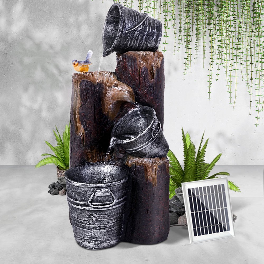 Solar Water Feature with LED Lights 3-Tier Buckets 76cm - Home & Garden > Fountains - Bedzy Australia