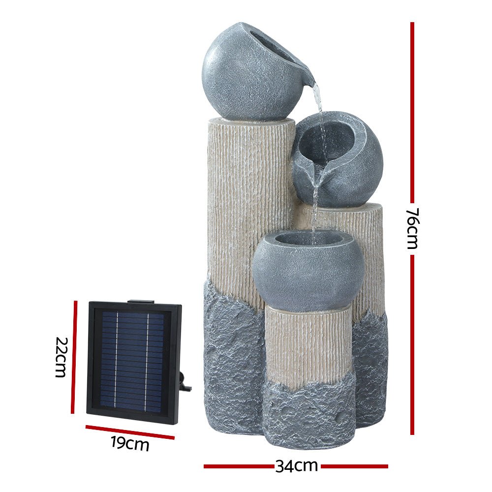 Solar Water Feature with LED Lights 3 Tiers 76cm - Home & Garden > Fountains - Bedzy Australia