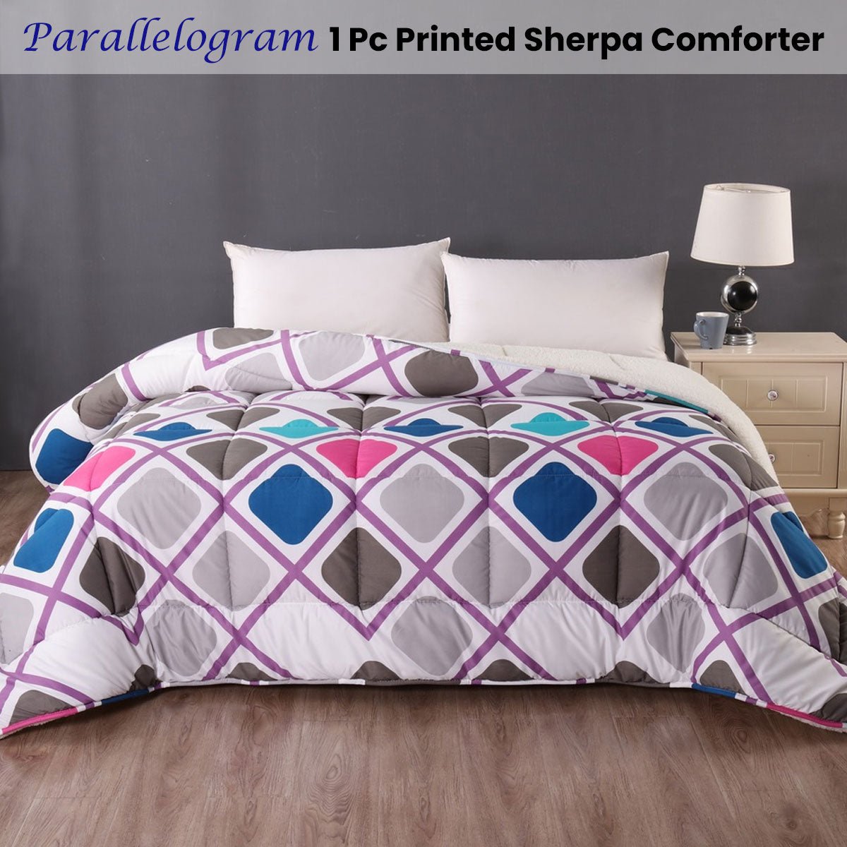 Square 1 Pc Printed Sherpa Comforter King - Home & Garden > Bathroom Accessories - Bedzy Australia