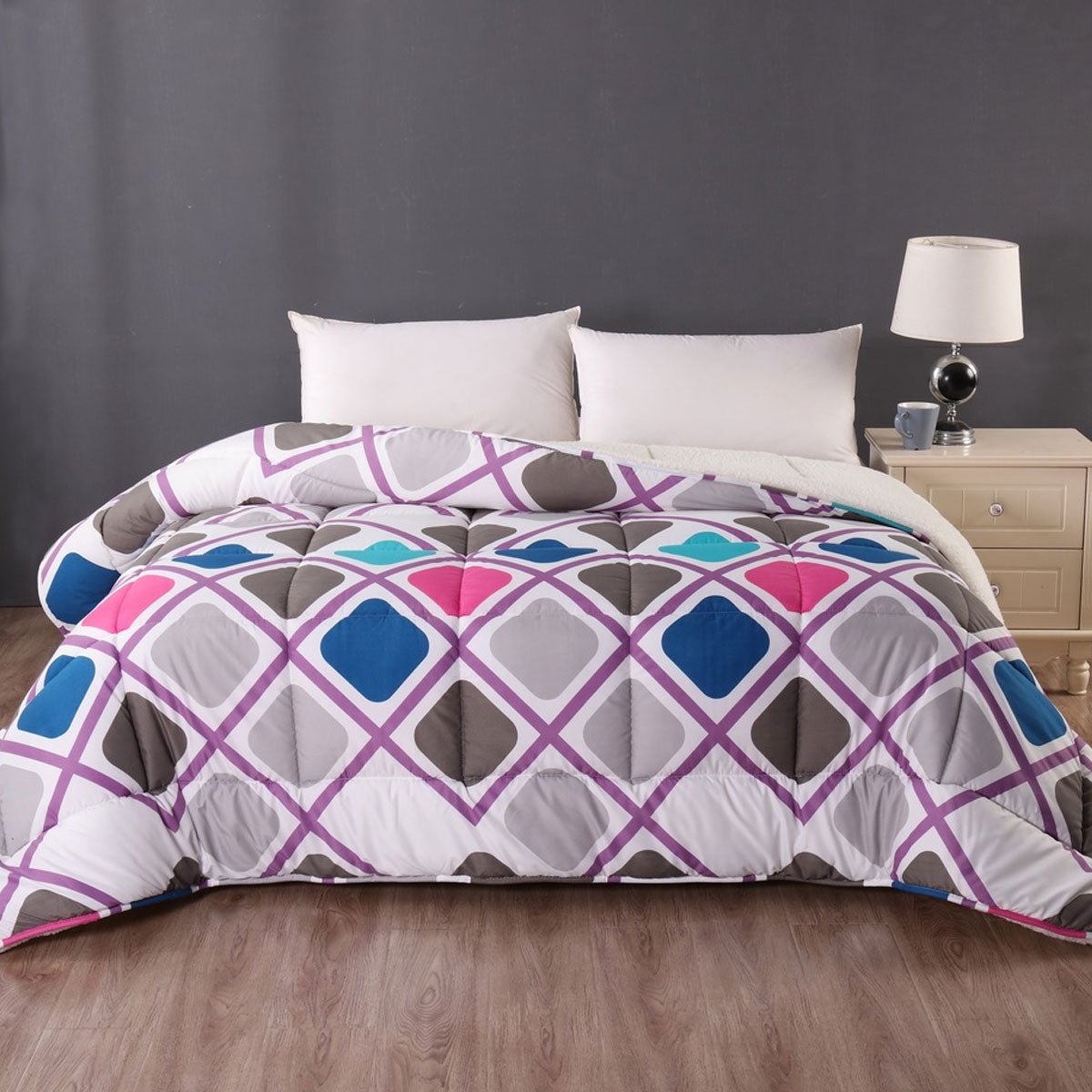 Square 1 Pc Printed Sherpa Comforter King - Home & Garden > Bathroom Accessories - Bedzy Australia