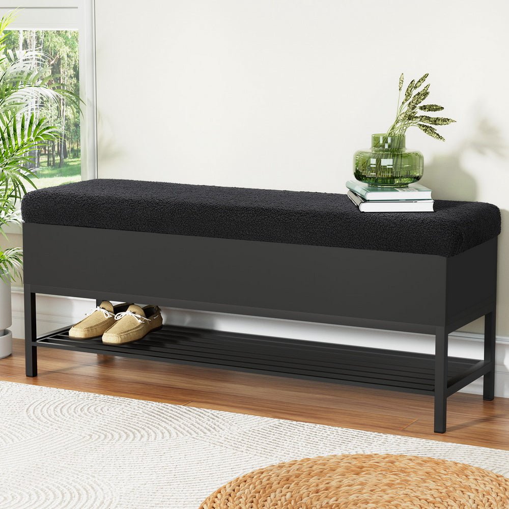 Storage Ottoman Blanket Box 110cm Boucle Shelf - Furniture > Living Room - Bedzy Australia