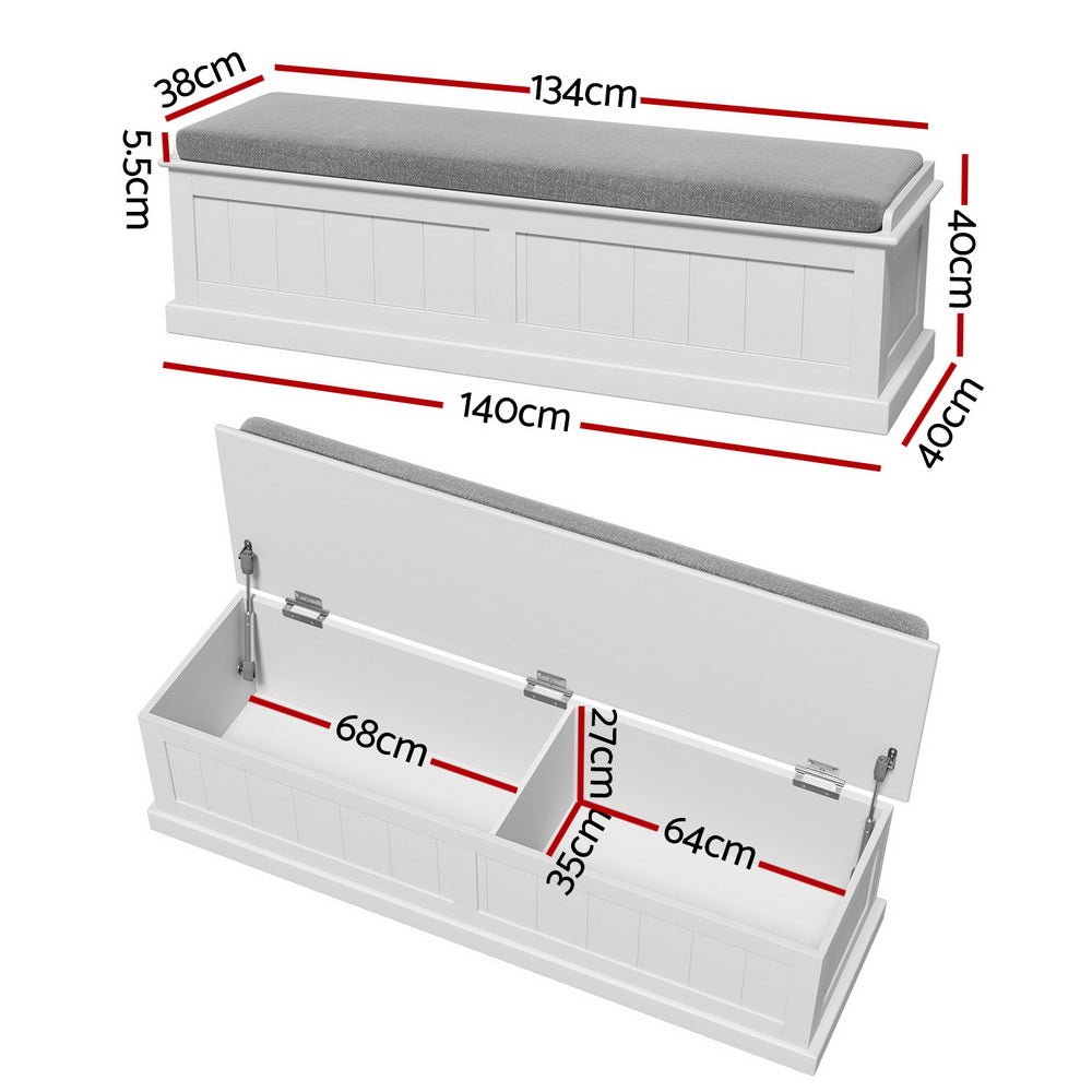 Storage Ottoman Blanket Box 140cm Fluted Grey - Furniture > Living Room - Bedzy Australia