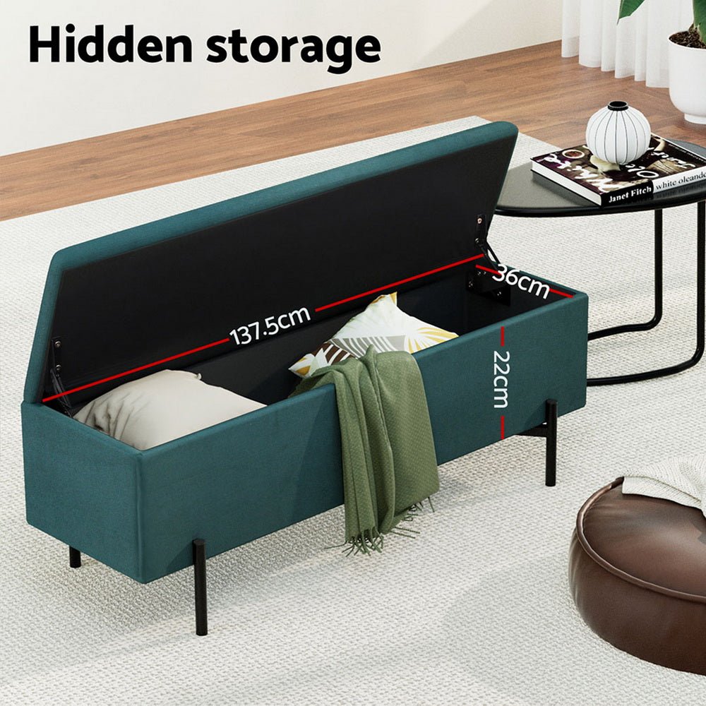 Storage Ottoman Blanket Box 140cm Velvet Green - Furniture > Living Room - Bedzy Australia