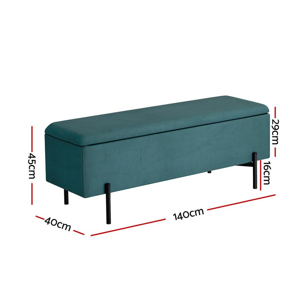 Storage Ottoman Blanket Box 140cm Velvet Green - Furniture > Living Room - Bedzy Australia