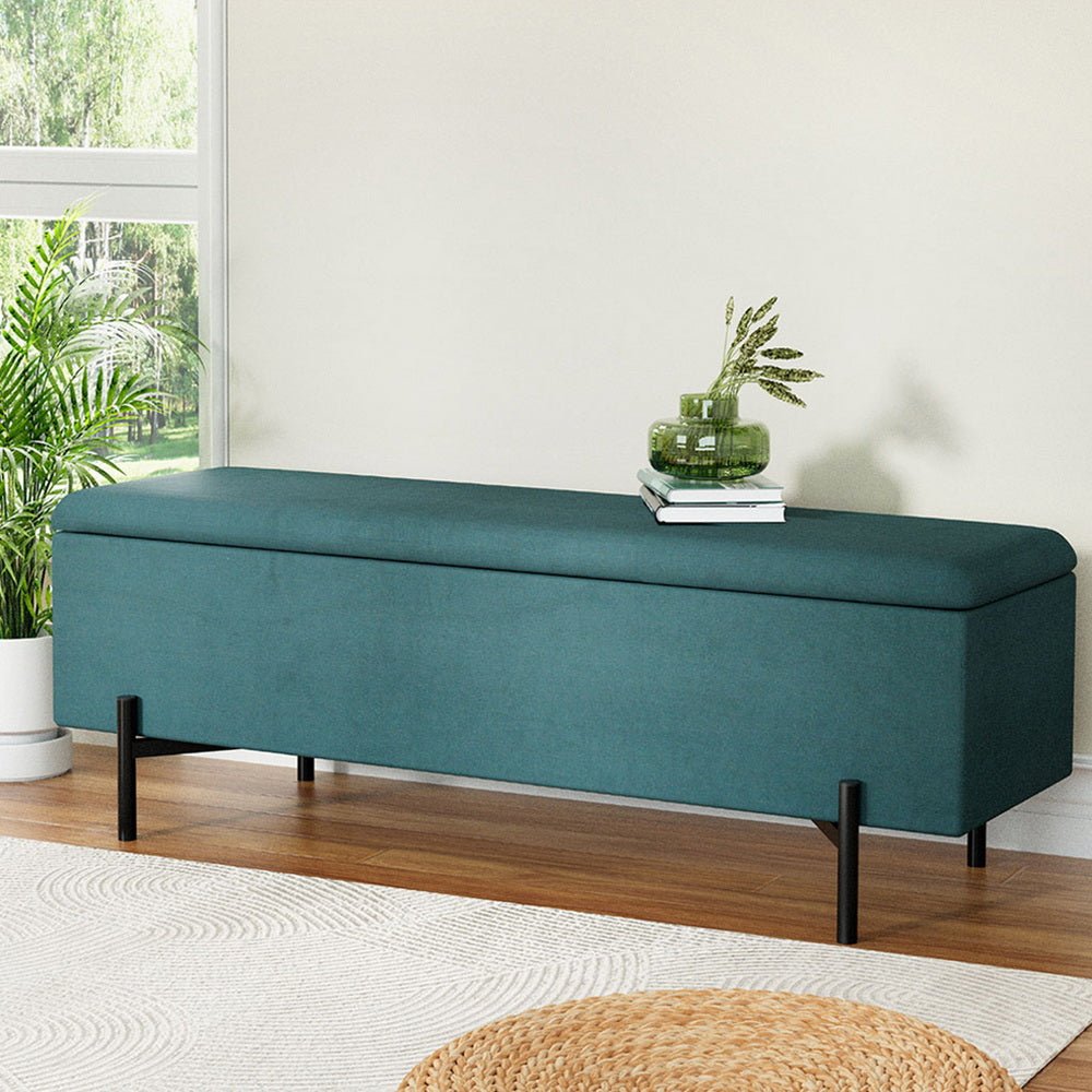 Storage Ottoman Blanket Box 140cm Velvet Green - Furniture > Living Room - Bedzy Australia