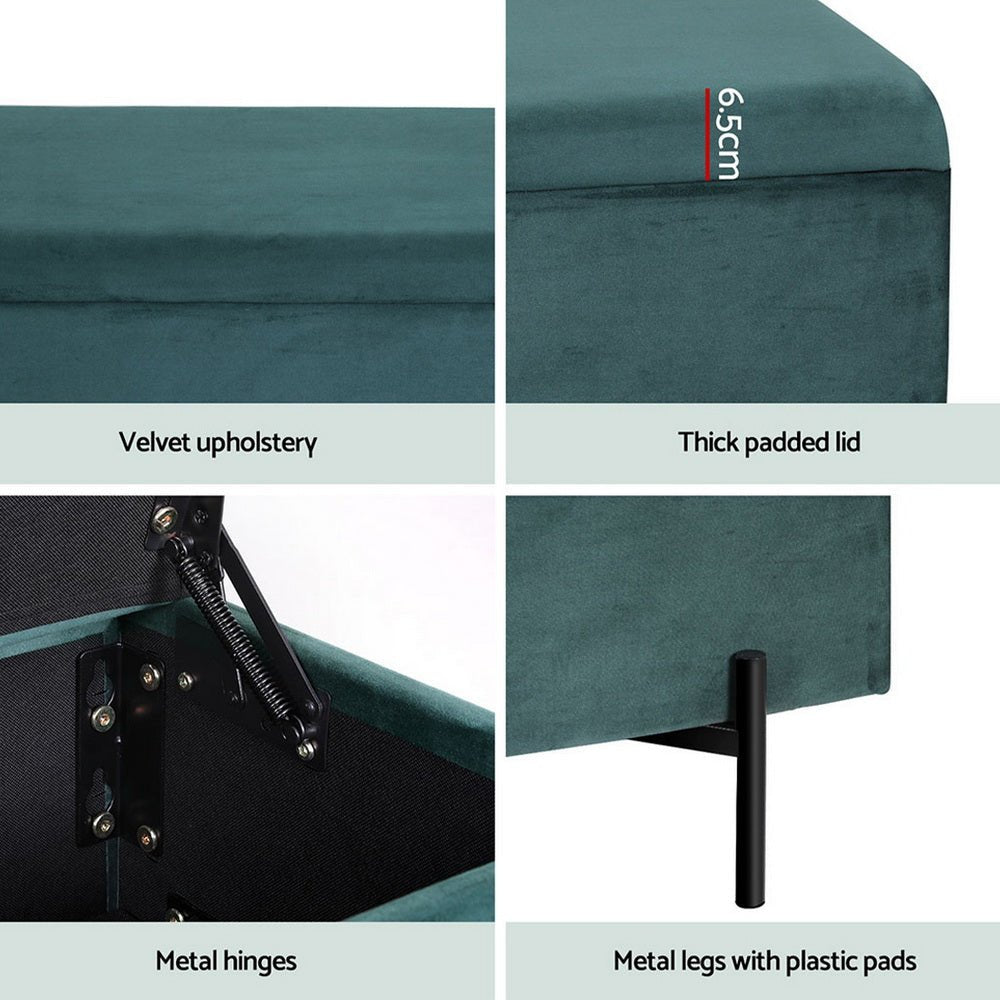 Storage Ottoman Blanket Box 140cm Velvet Green - Furniture > Living Room - Bedzy Australia