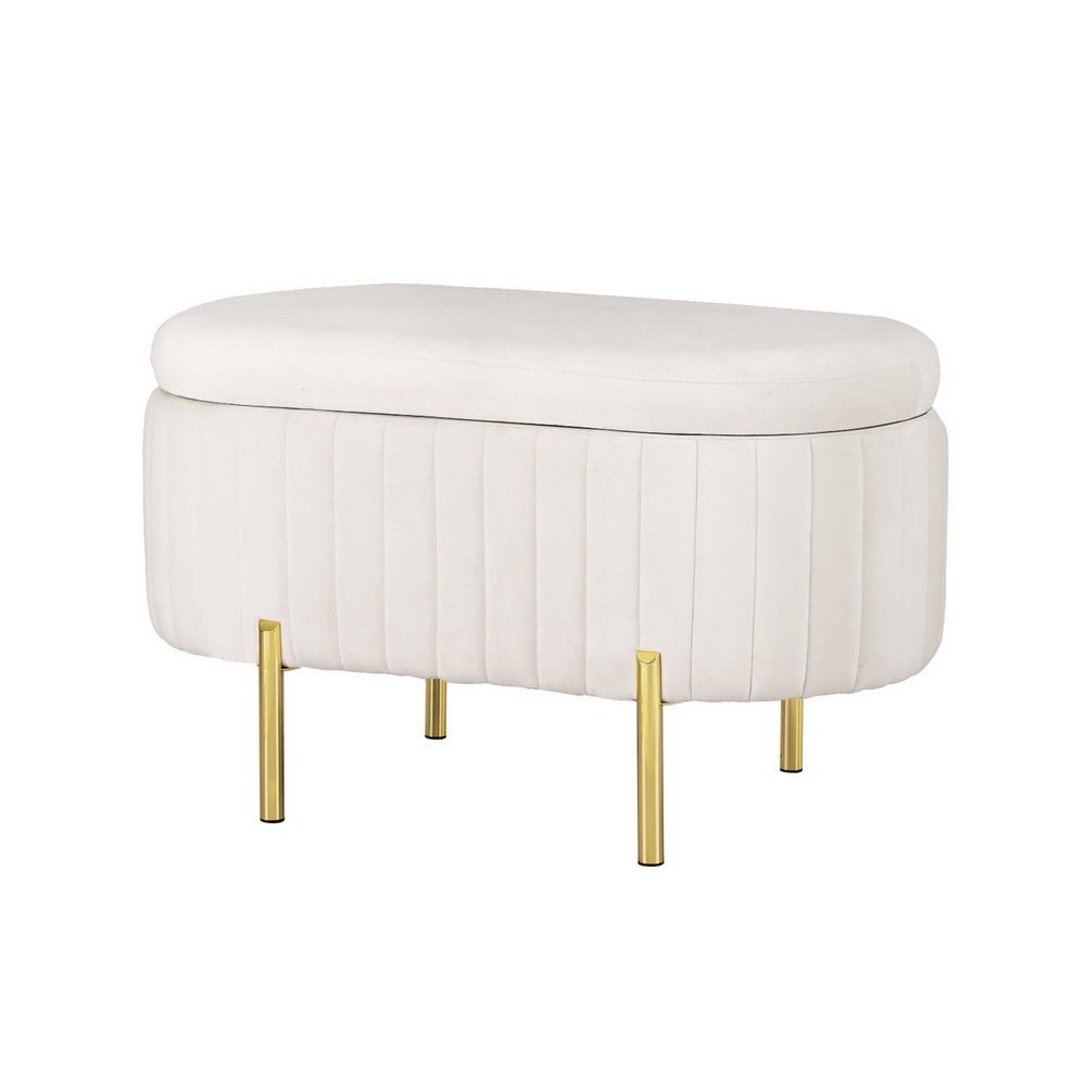 Storage Ottoman Blanket Box 87cm Velvet Oval White - Furniture > Living Room - Bedzy Australia