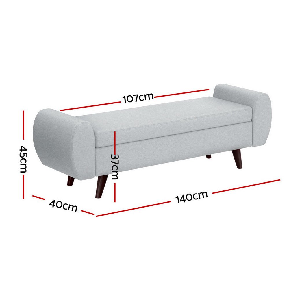 Storage Ottoman Blanket Box Armrest 140cm Grey - Furniture > Living Room - Bedzy Australia