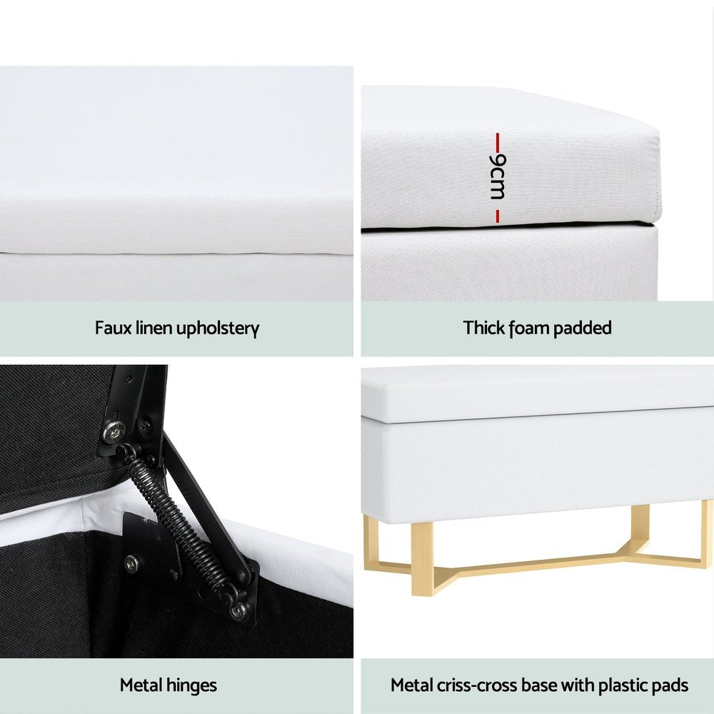 Storage Ottoman Blanket Box Criss - cross Linen White - Furniture > Living Room - Bedzy Australia