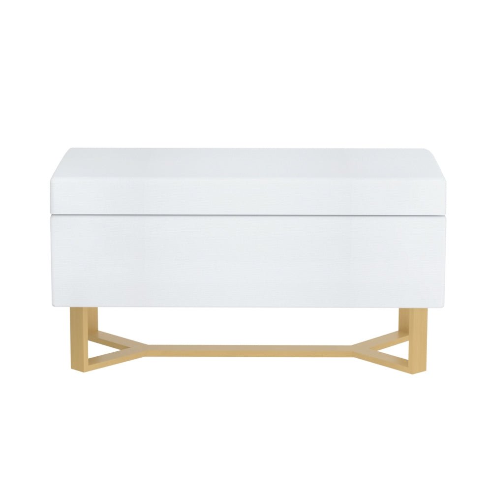 Storage Ottoman Blanket Box Criss - cross Linen White - Furniture > Living Room - Bedzy Australia