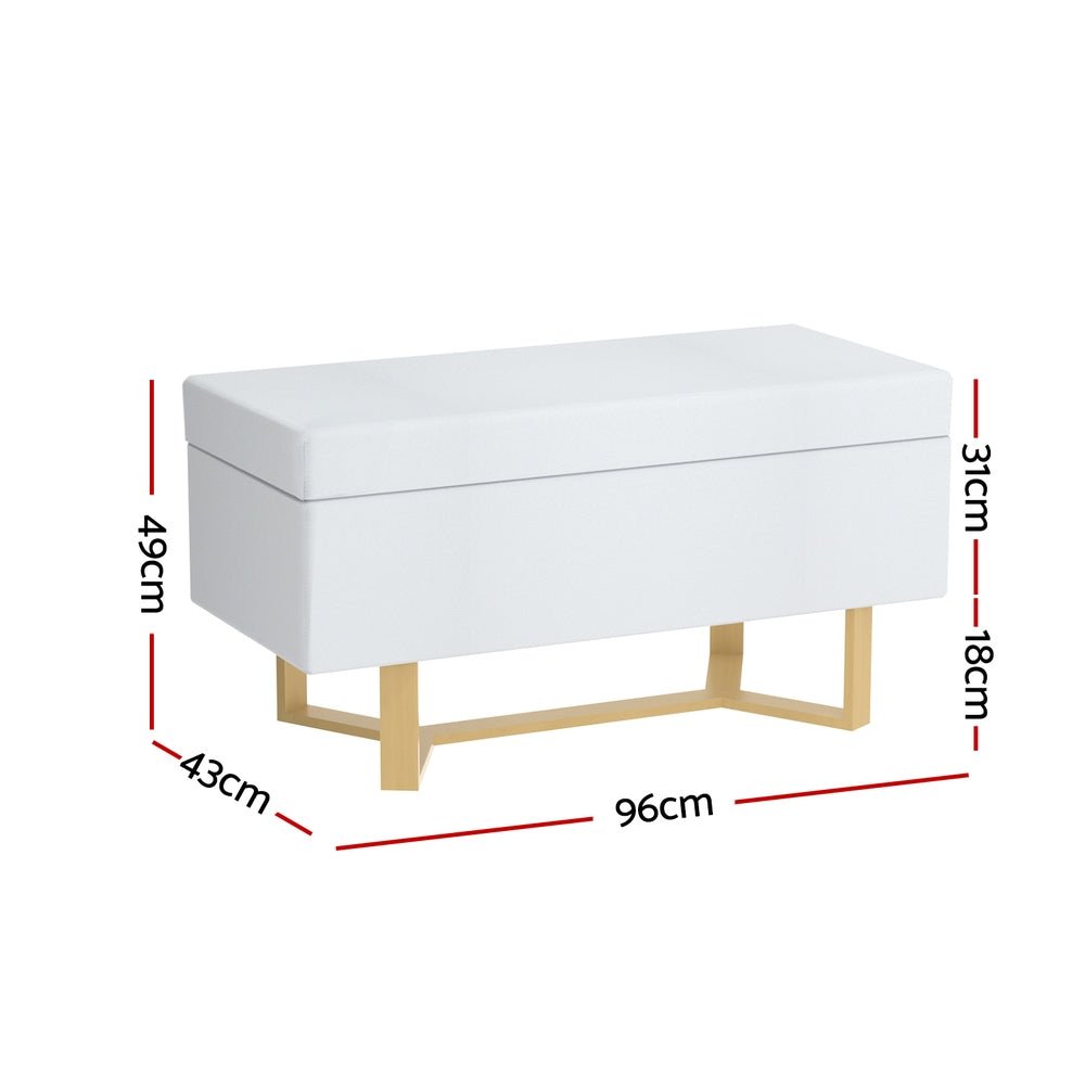 Storage Ottoman Blanket Box Criss - cross Linen White - Furniture > Living Room - Bedzy Australia