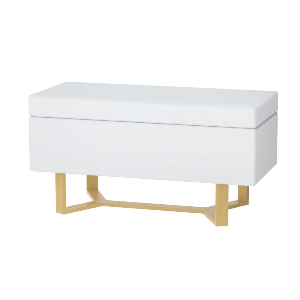 Storage Ottoman Blanket Box Criss - cross Linen White - Furniture > Living Room - Bedzy Australia