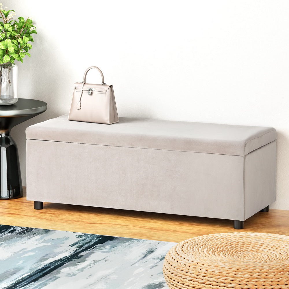 Storage Ottoman Blanket Box Table 97cm Velvet Taupe - Furniture > Living Room - Bedzy Australia