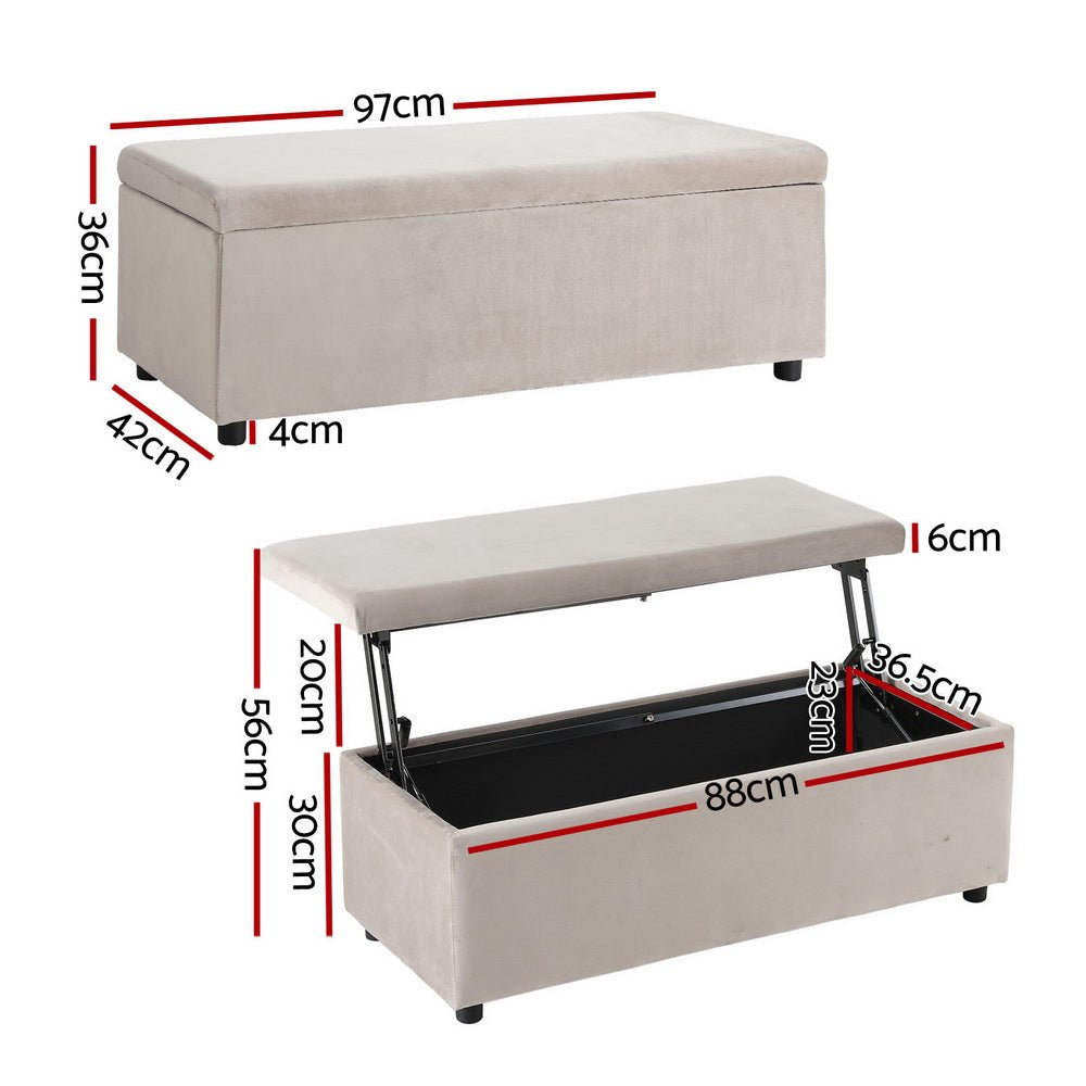 Storage Ottoman Blanket Box Table 97cm Velvet Taupe - Furniture > Living Room - Bedzy Australia