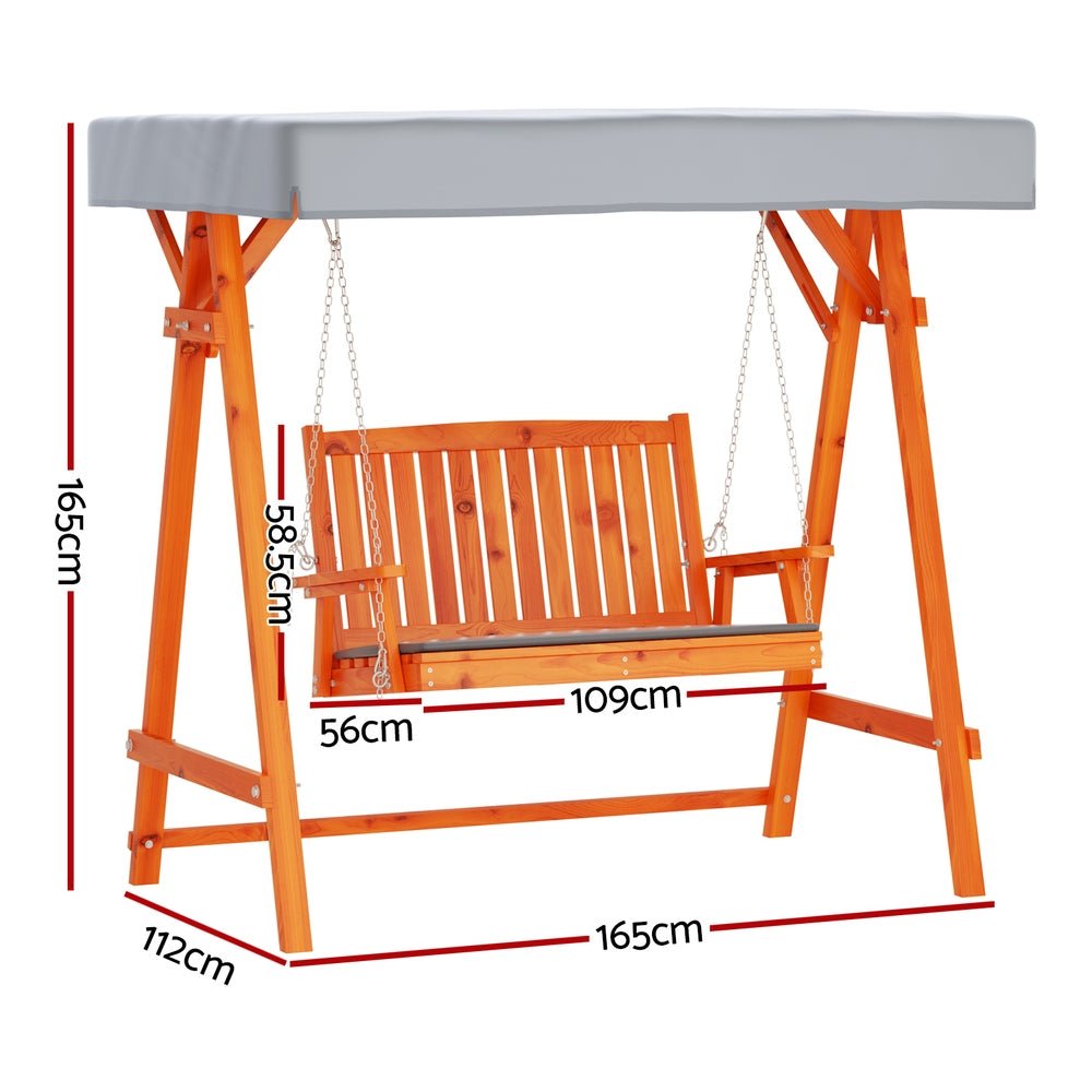 Swing Chair Wooden Garden Bench Canopy 2 Seater Outdoor Furniture - Furniture > Outdoor - Bedzy Australia