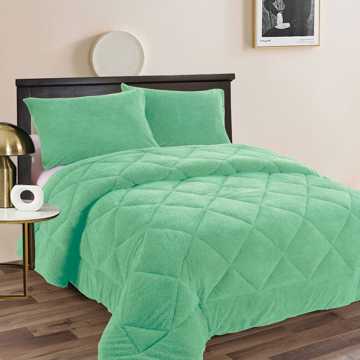 Teddy Fleece 3 Pcs Comforter Set Aqua (Frost) Queen - Home & Garden > Bathroom Accessories - Bedzy Australia