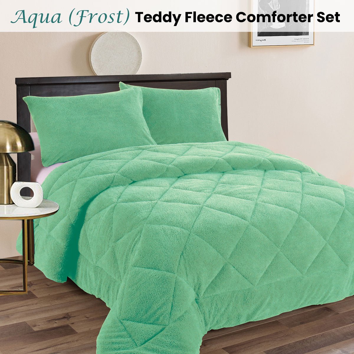 Teddy Fleece 3 Pcs Comforter Set Aqua (Frost) Queen - Home & Garden > Bathroom Accessories - Bedzy Australia