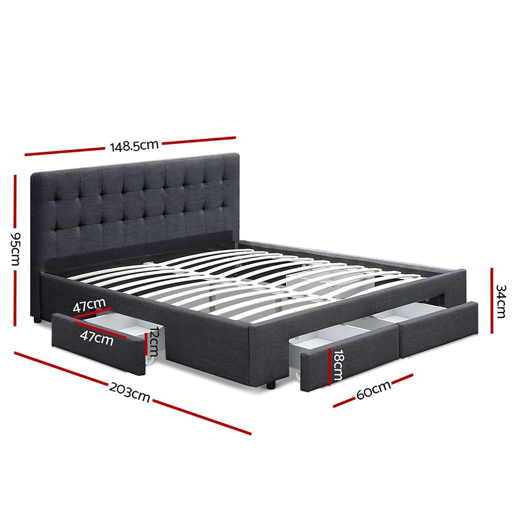 Trinity Double Bed Frame With Storage Drawers Charcoal - Bedzy Australia