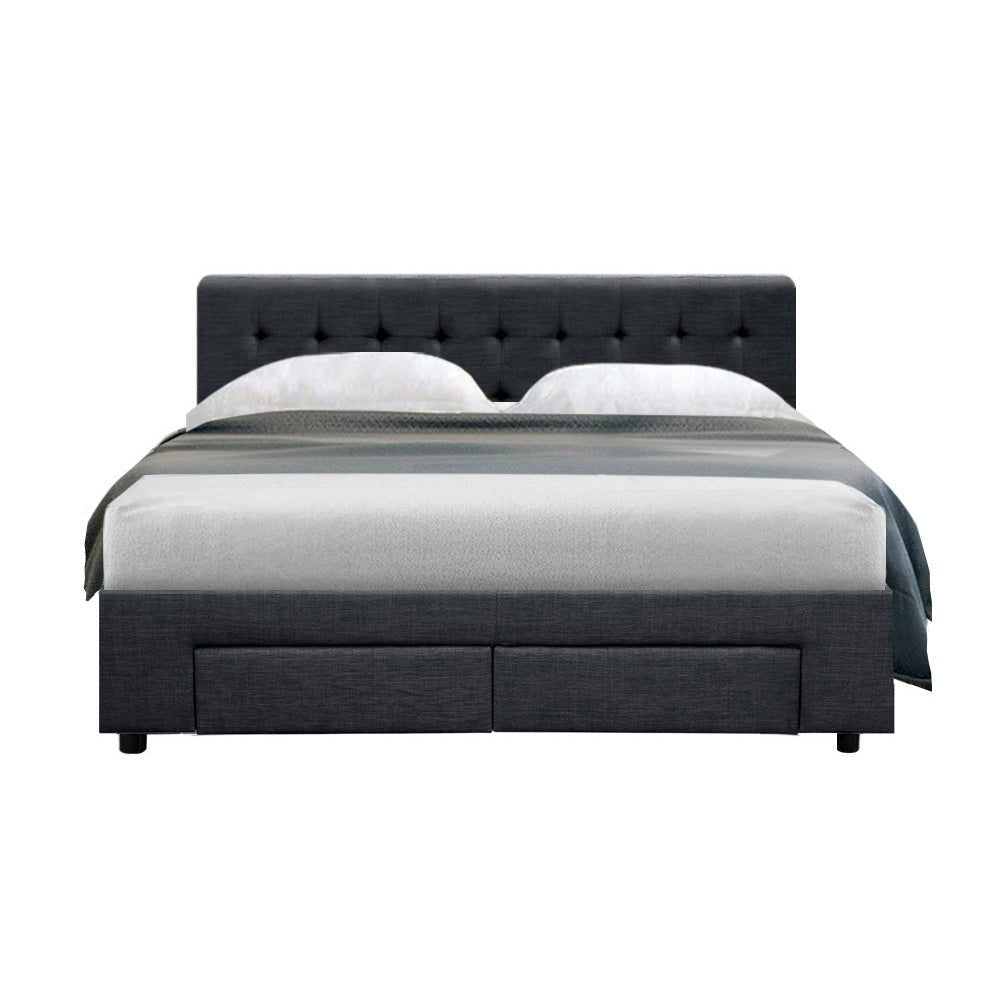 Trinity Double Bed Frame With Storage Drawers Charcoal - Bedzy Australia