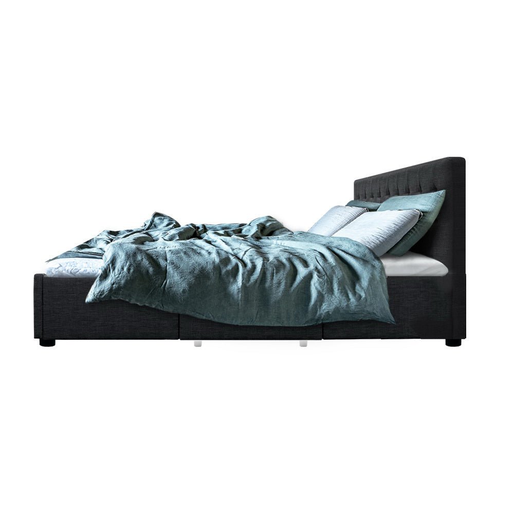 Trinity Double Bed Frame With Storage Drawers Charcoal - Bedzy Australia