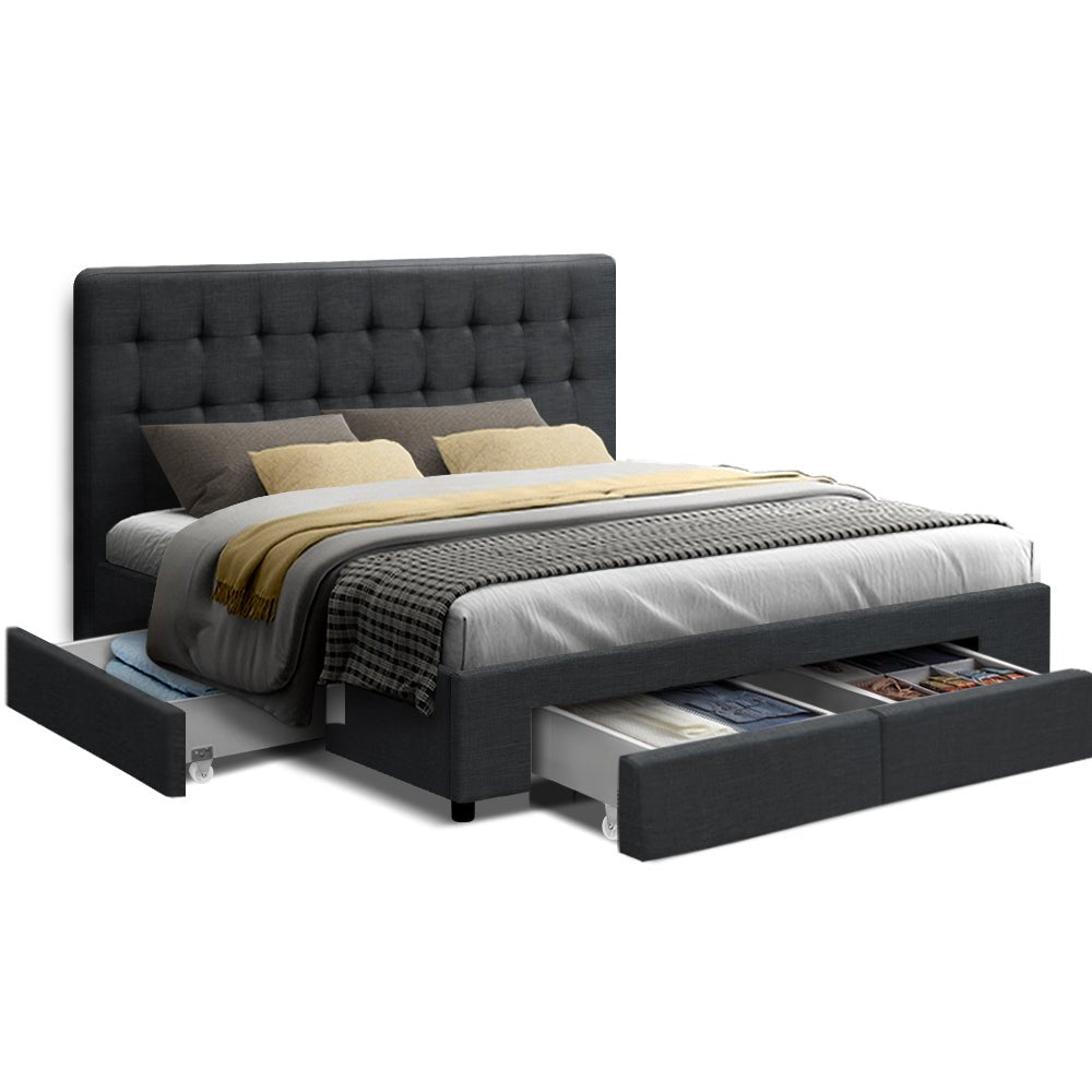 Trinity Double Bed Frame With Storage Drawers Charcoal - Bedzy Australia