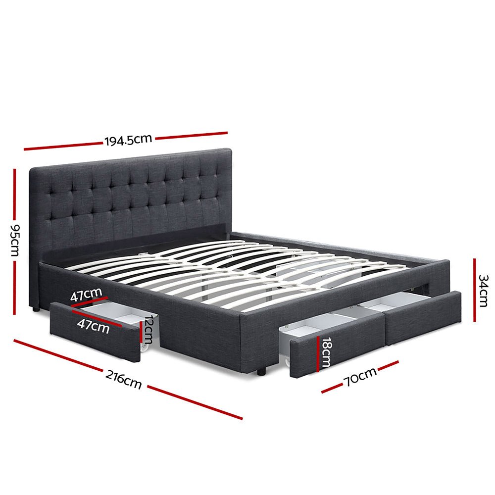 Trinity King Bed Frame With Storage Drawers Charcoal - Bedzy Australia